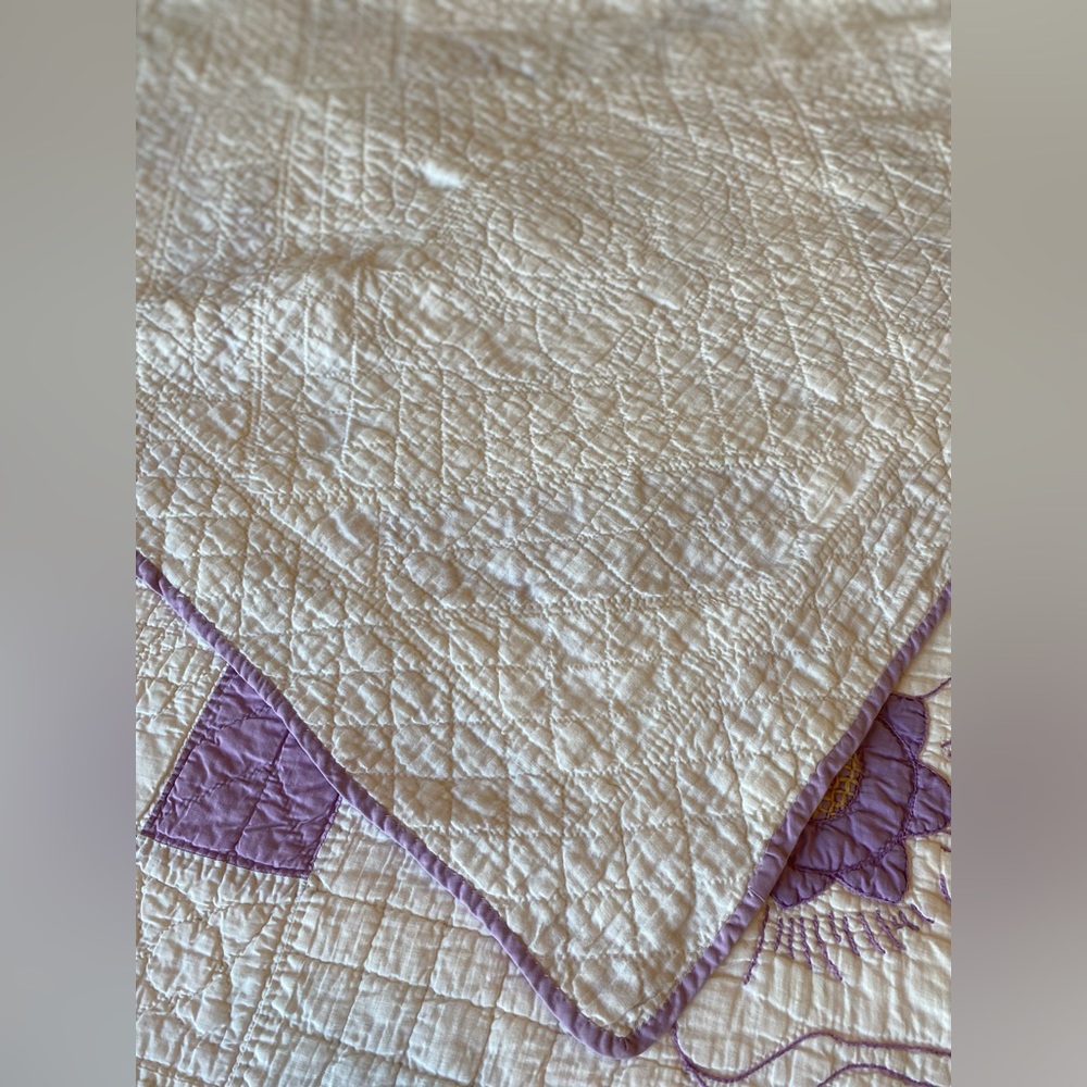 Handmade Lavender Quilt with large Flowers! 74”/92” - Picture 7 of 9